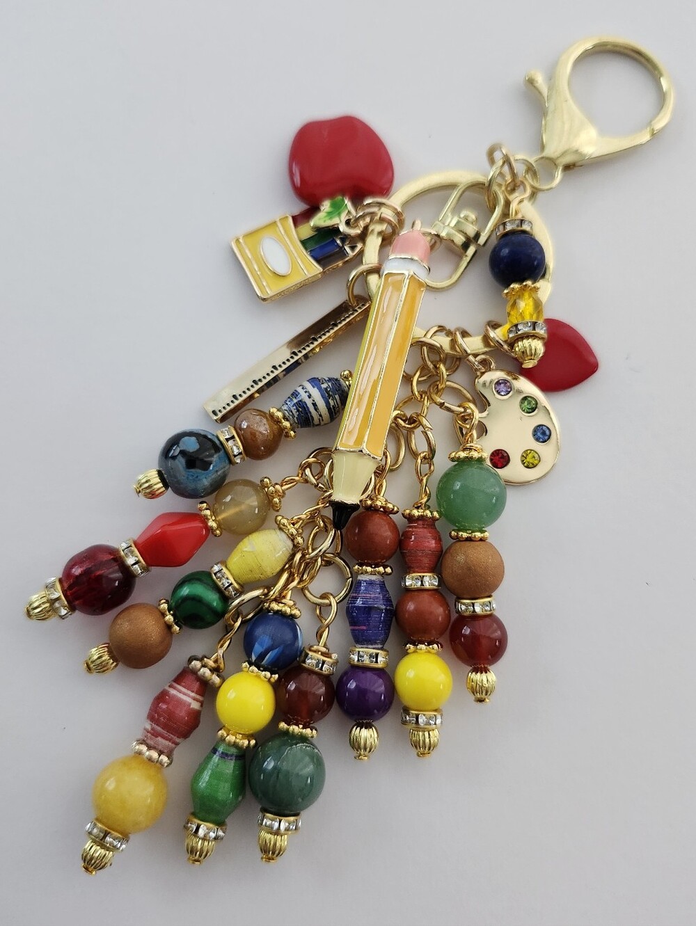 Teacher Purse Charm or Keychain Malachite Aventurine Paper Handcrafted